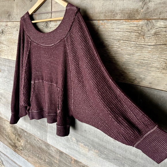 We the Free West End V-Back Top Waffle Thermal Knit Oversized Slouchy Grunge XS - Picture 7 of 14